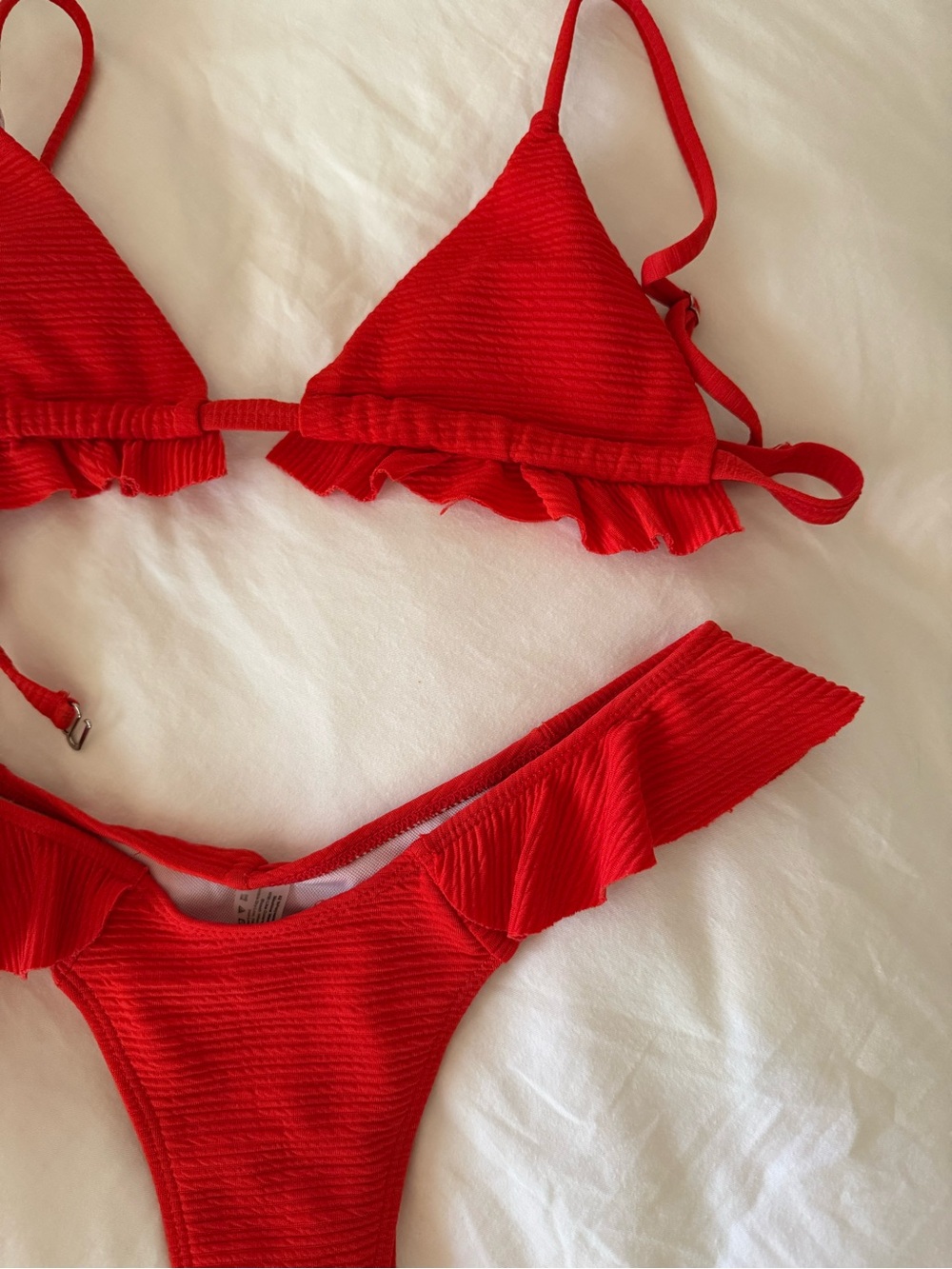 Red Ruffle Triangle Bikini Set